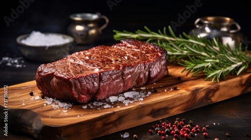 a piece of meat on a wooden board