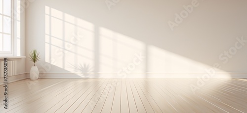 a room with a white wall and a wood floor