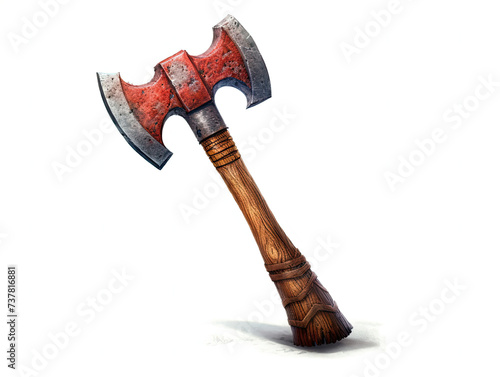 Old Axe With Wooden Handle on White Background