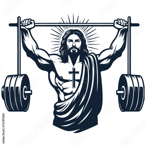 Gym Jesus vector - Funny Christian Weightlifting Fitness vector