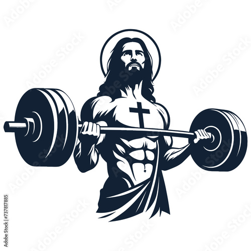 Gym Jesus vector - Funny Christian Weightlifting Fitness vector