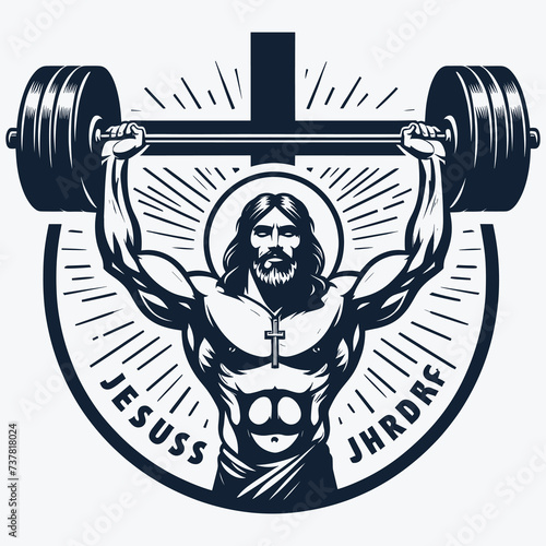 Gym Jesus vector - Funny Christian Weightlifting Fitness vector