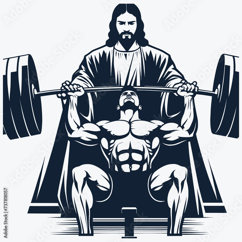 Gym Jesus vector - Funny Christian Weightlifting Fitness vector