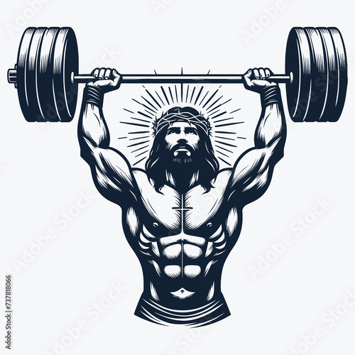 Gym Jesus vector - Funny Christian Weightlifting Fitness vector