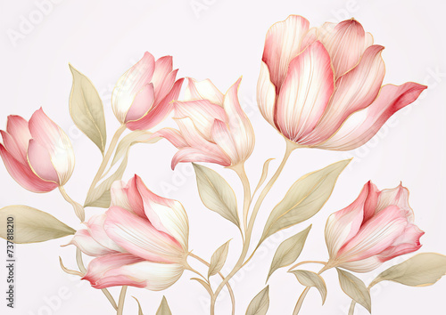 A Painting of Pink Flowers on a White Background