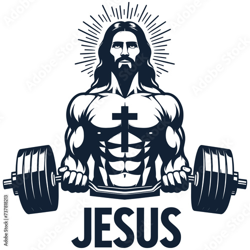 Gym Jesus vector - Funny Christian Weightlifting Fitness vector