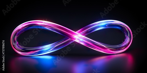 3d render, infinity symbol, neon light, loop, ultraviolet spectrum, quantum energy, pink blue violet glowing line photo