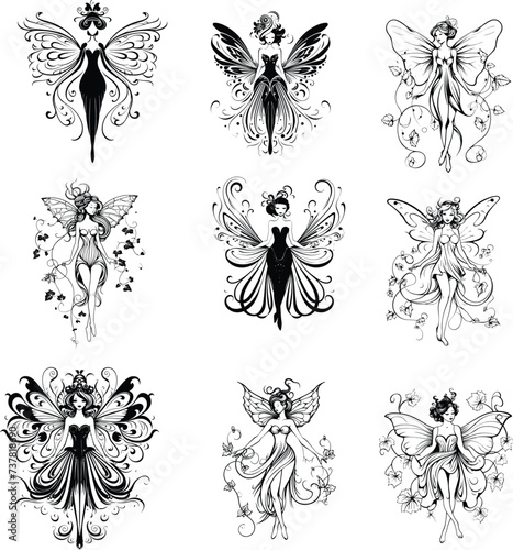fairy silhouette  set, vector illustration 
