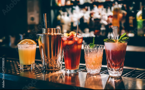 Different drinks on bar counter