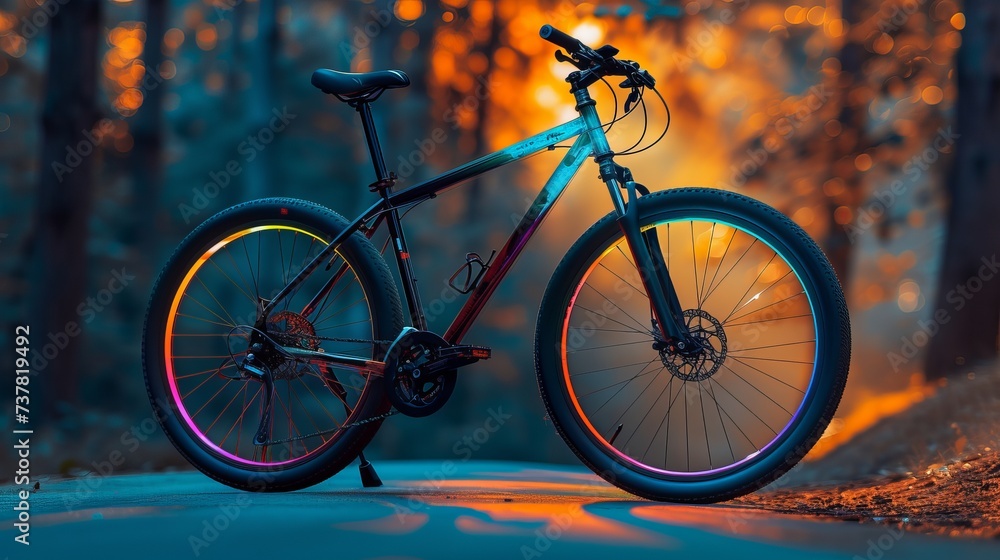 A cyberpunk bicycle, silhouette photography, and a rainbow-colored bicycle