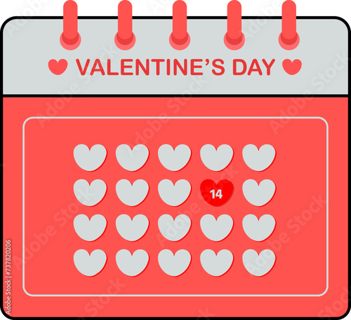 14 February St Valentines Day Calendar Date, Valentine's Day Calendar Icon