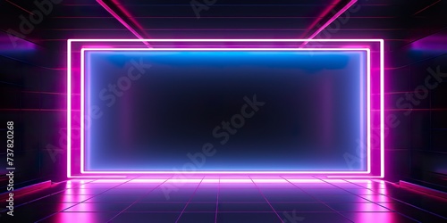 3d render, modern conceptual minimal background, glowing lines rectangle, arch, blank banner, wall screen