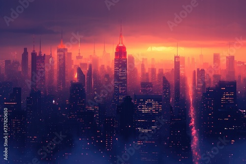 Aerial View of New York City Skyline at Sunset  Cityscape softly illuminated by the break of dawn  AI Generated