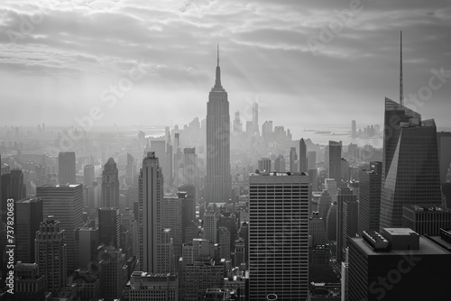 Black and White Photo of a City Skyline at Dusk  Classic interpretation of the New York City skyline with its iconic skyscrapers  AI Generated