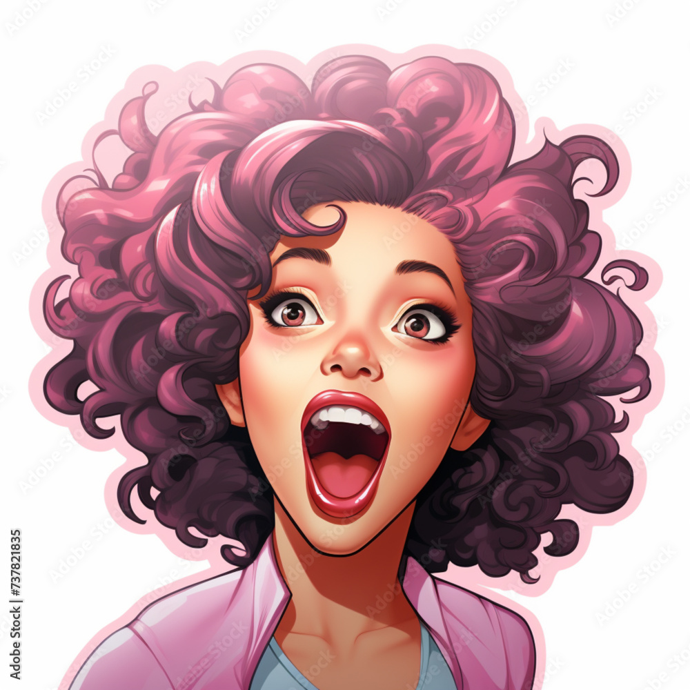 Upbeat black girl with pink hair and a pink outfit on a white background. You can use vector images for creating signs, T-shirts, stickers, party invitations, wall art, and greeting cards.