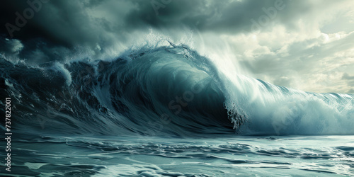 Ocean big waves storm over the sea