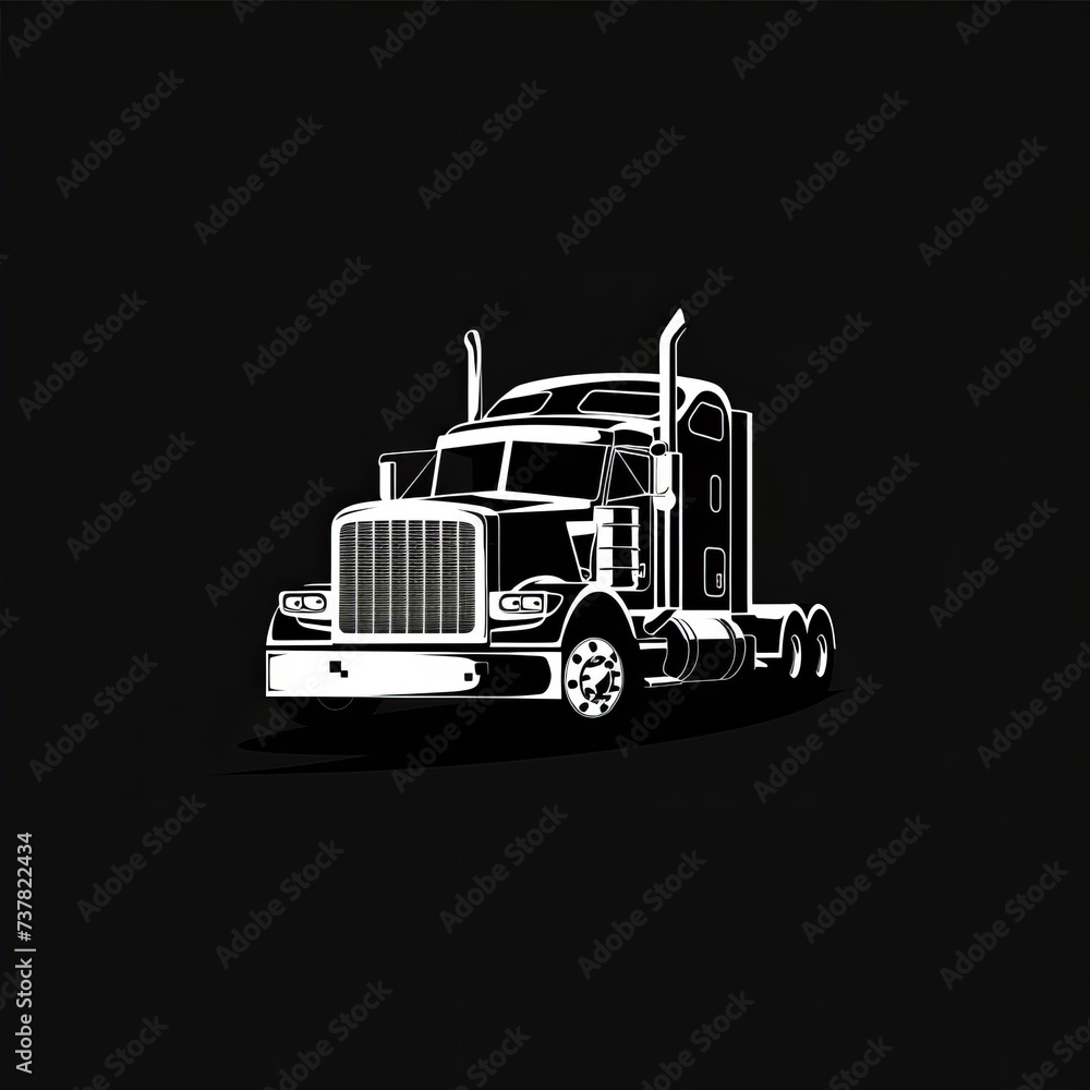 truck logo, 2d vector design, black and white logo