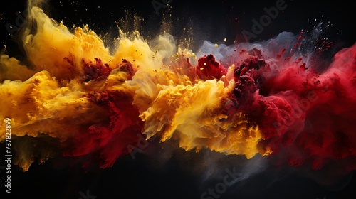 a yellow and red powder explosion