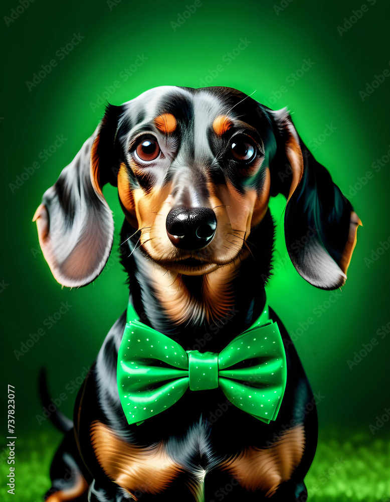 st patricks day theme - Dog wearing a green bow