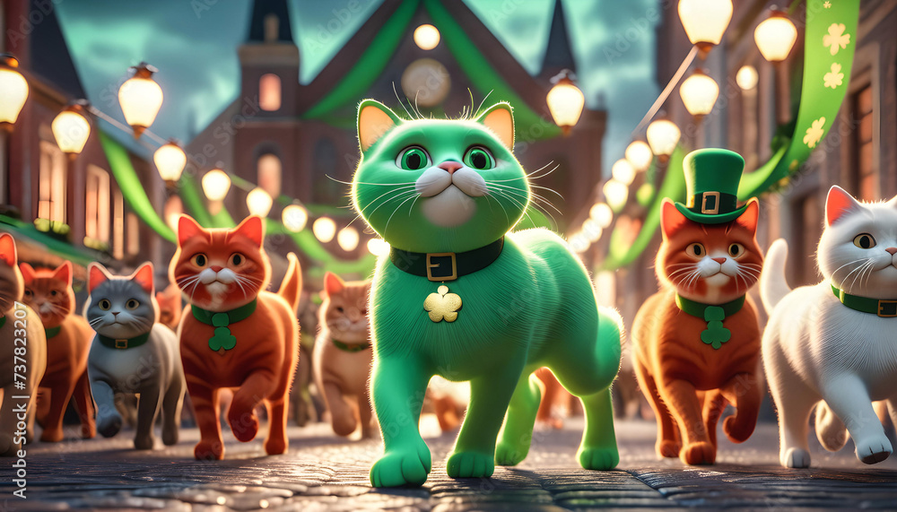Naklejka premium st. patrick's day cats in parade