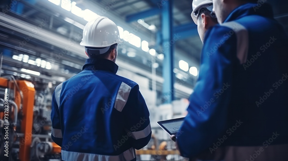 Engineers and factory managers wearing safety helmet inspect the machines in the production. inspector opened the machine to test the system to meet the standard. machine, maintenance Engineers and factory managers wearing safety helmet inspect the machines in the production. inspector opened the machine to test the system to meet the standard. machine, maintenance