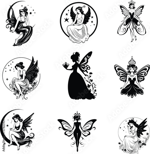 fairy silhouette  set  vector illustration 
