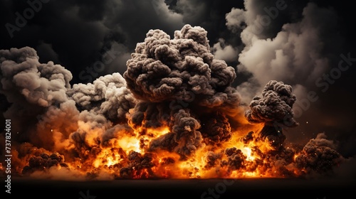 a large explosion with smoke and clouds of smoke photo