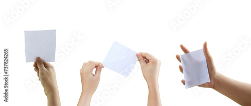 Paper in hand on white background