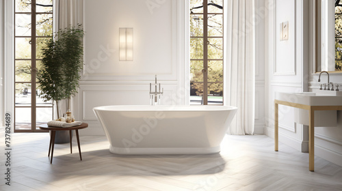 A large white bathtub sitting in a bathroom.