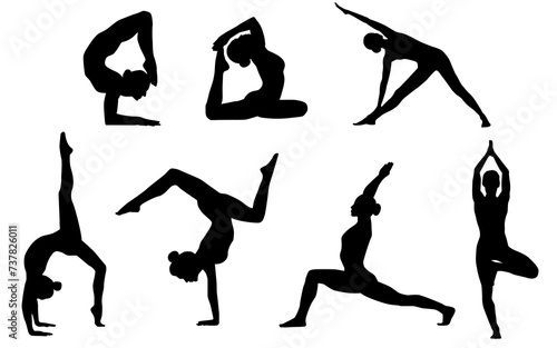 Silhouettes, Sport Women Silhouettes, Yoga, Gymnastic, Collection, Sport Silhouette, Yoga Pose, Meditate, Relaxation, Lifestyle, Workout, Black, Isolated, Asana, Relax