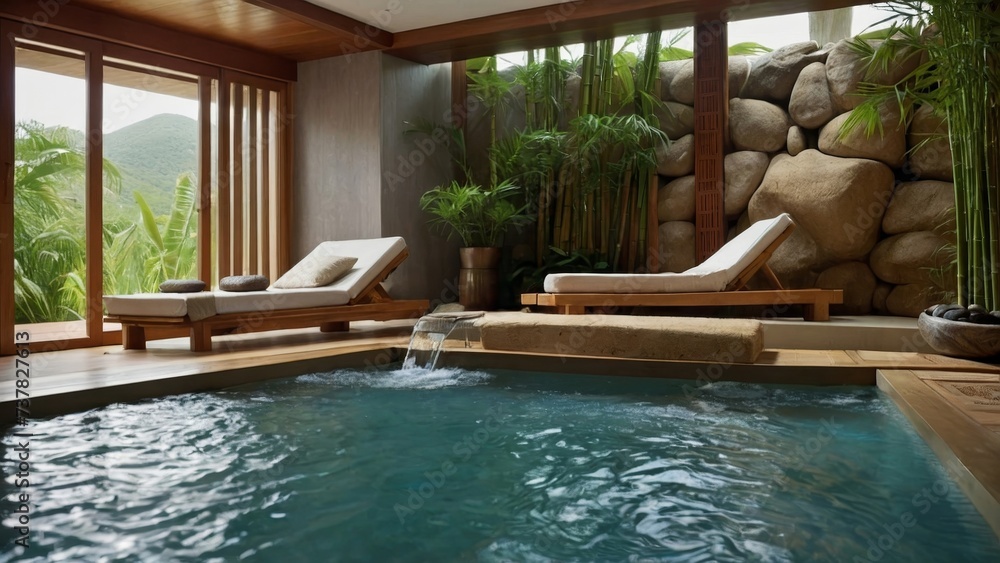luxury spa room, zen, pool, relax