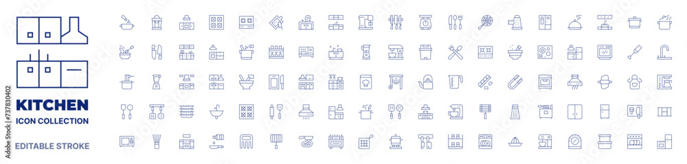 Kitchen icon collection. Thin line icon. Editable stroke. Editable stroke. Kitchen icons for web and mobile app.