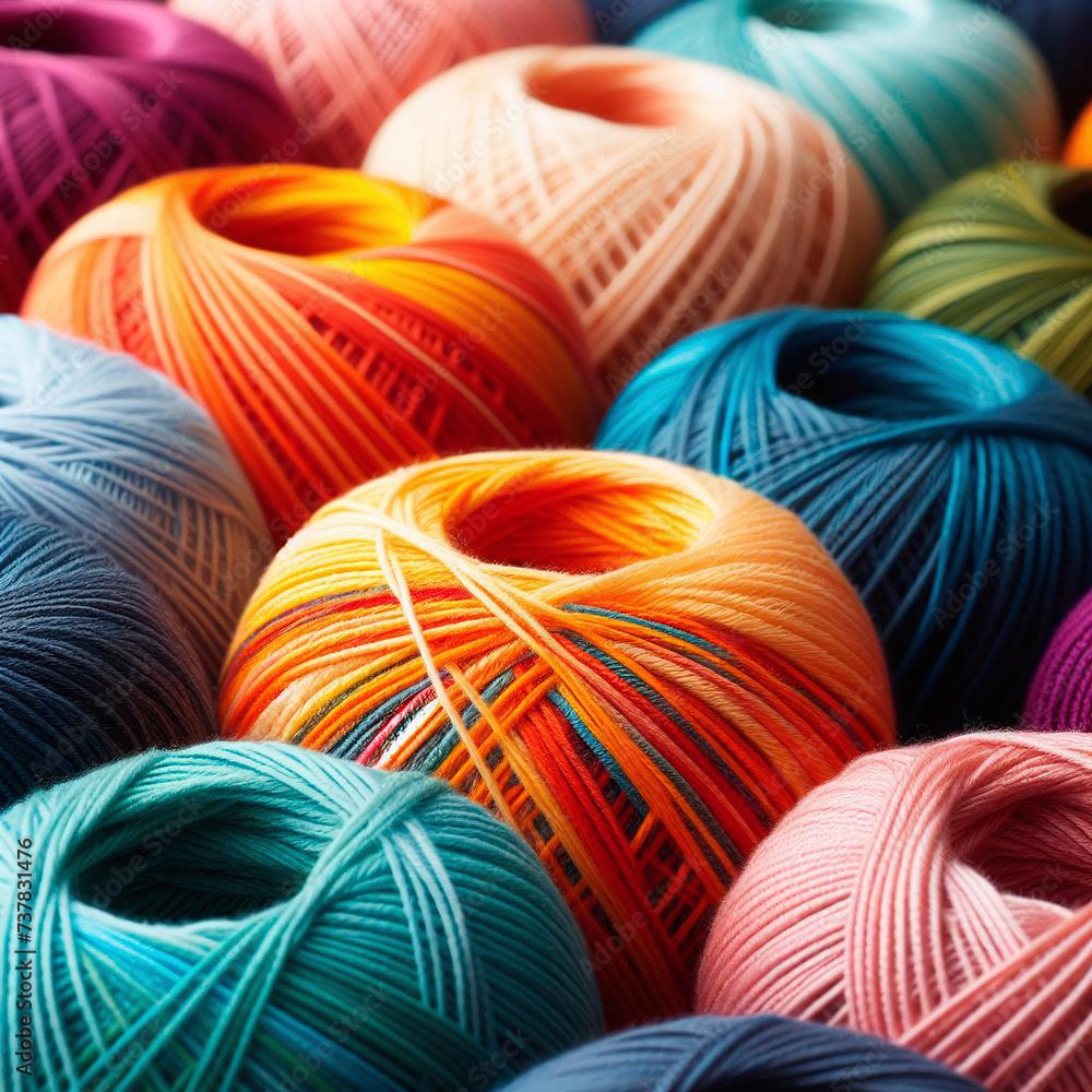 Colorful skeins of thread as a background. Toned.