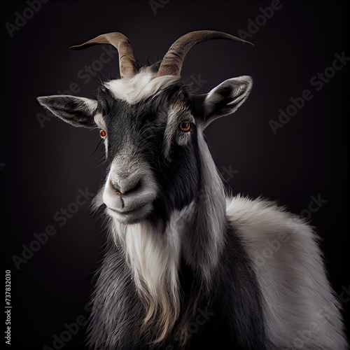 Elegant Alpine Goat Portrait Against Dark Studio Background