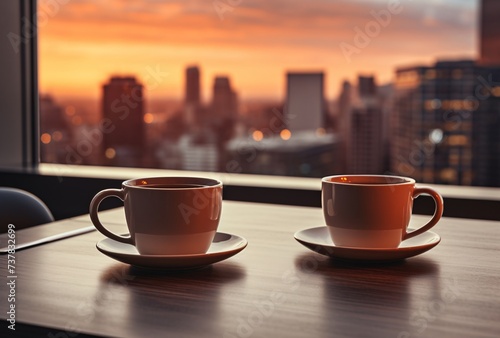 two cups of coffee on a table
