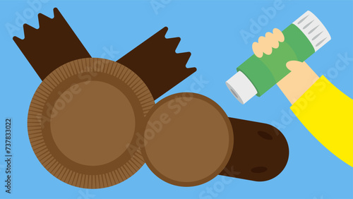 Vector illustration of a hand holding glue and making a platypus applique