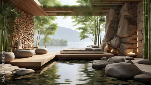 luxury spa room, zen, pool, relax