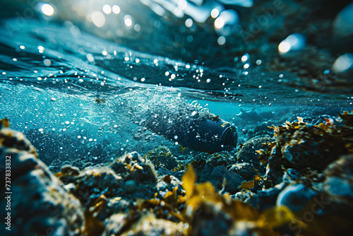 Ocean plastics, Marine plastic pollution in the water photo