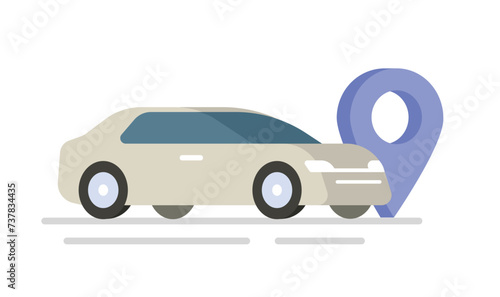 Car parking location icon vector flat cartoon cute graphic illustration with gps navigation position map pin pointer marker, auto vehicle find online service, automobile transport travel place arrow