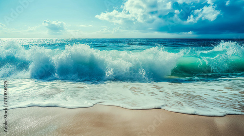 Ocean Waves Splashing onto a Sand Beach, Beauty of Pure Nature, Breathtaking Scenery, Perfect Luxury Vacation, Relaxing Spa Holiday, Wellness Travel, Romantic Honeymoon, Dream Destination, HDR image © Mariko