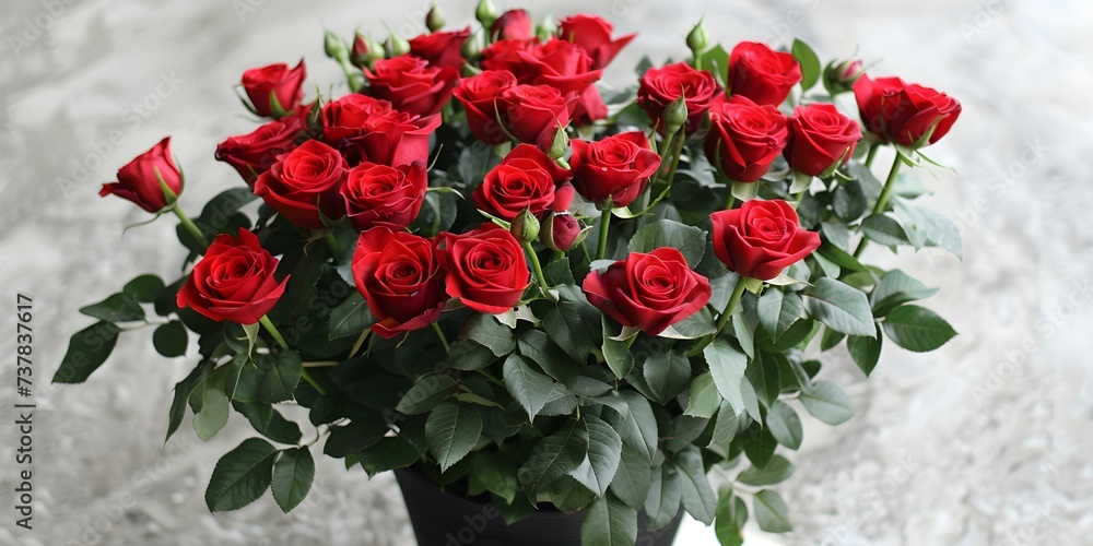 A stunning arrangement of red roses to create the perfect Valentine's Day surprise. Concept Valentine's Day Surprise, Red Roses, Stunning Arrangement, Romantic Gesture A stunning arrangement of red roses to create the perfect Valentine's Day surprise. Concept Valentine's Day Surprise, Red Roses, Stunning Arrangement, Romantic Gesture