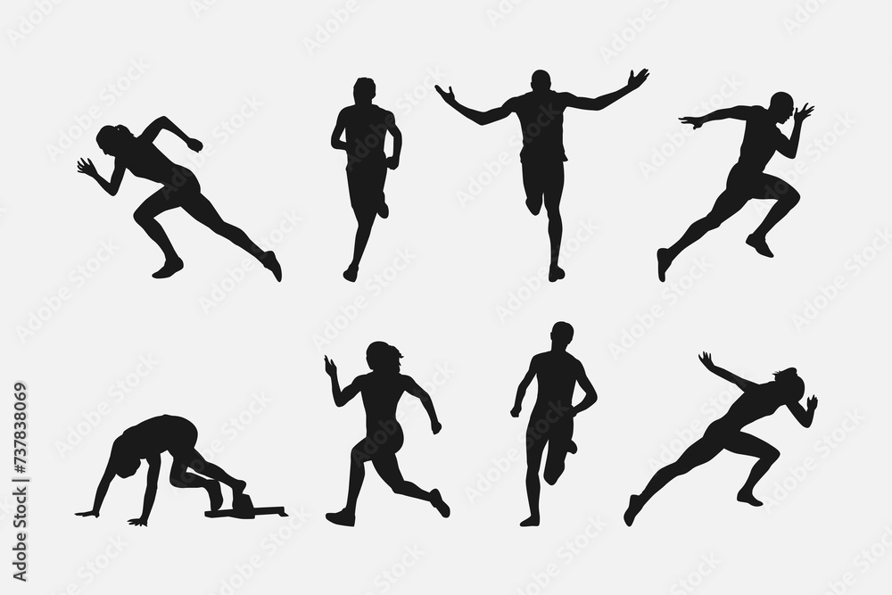 set of silhouettes of sprinter runner with different poses, gestures. isolated on white background. vector illustration. set of silhouettes of sprinter runner with different poses, gestures. isolated on white background. vector illustration.