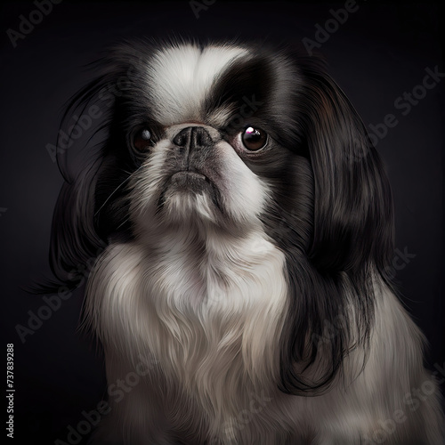 Leinwand Poster Japanese Chin Dog Portrait in a Professional Studio Setting