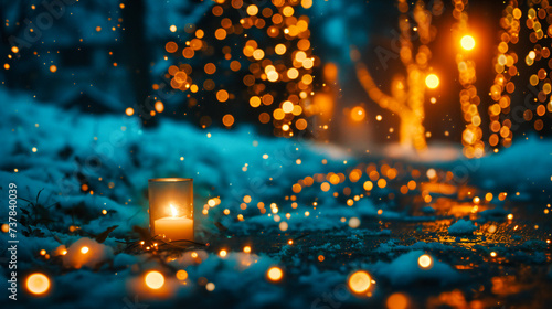 Illuminated Festivity, Christmas Candles Cast a Warm Glow, Bringing Magic to the Snowy Silence of Winter Nights