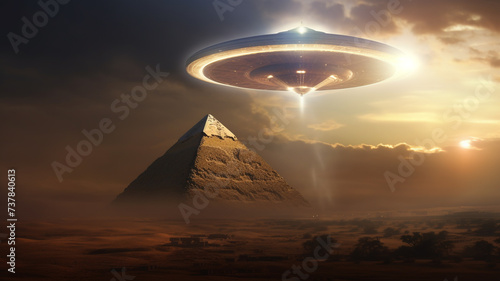 ufo aircraft  try to land by the  great pyramid .ufo conspiracy theories photo