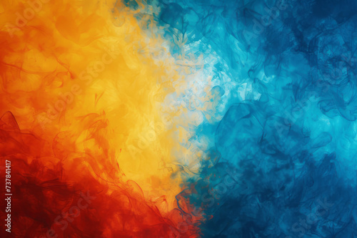 An abstract image featuring a beautiful fusion of warm and cool colored smoke creating a dynamic background.