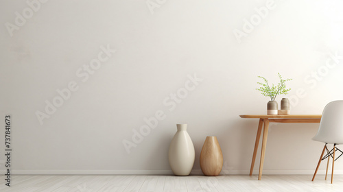 A table against a light wall, minimalistic interior.