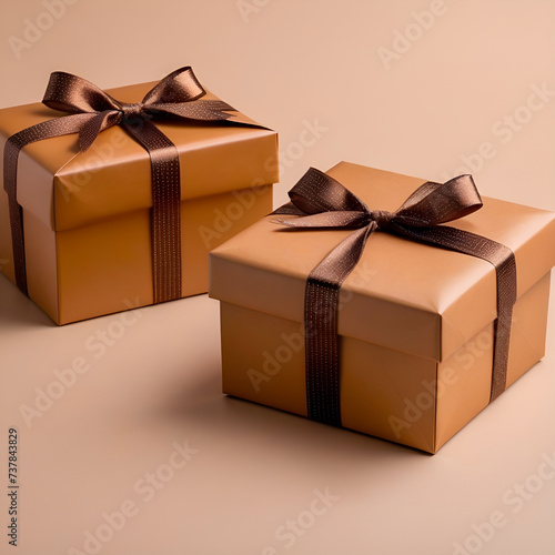 Beige gift boxes on beige background. Gifts. Mock-up.