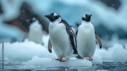 Penguins in Antarctica  Adorable penguins in their natural habitat  conveying the charm of these resilient birds.