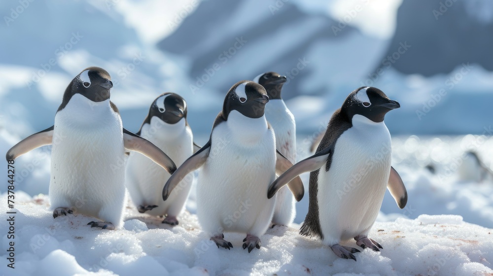 Obraz premium Penguins in Antarctica: Adorable penguins in their natural habitat, conveying the charm of these resilient birds.
